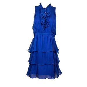 100% Silk Tiered Dress by Ya Da in Blue Size Small